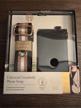 House of Harlow 1960 Black Crossbody Phone Strap with Gold and White Stripe